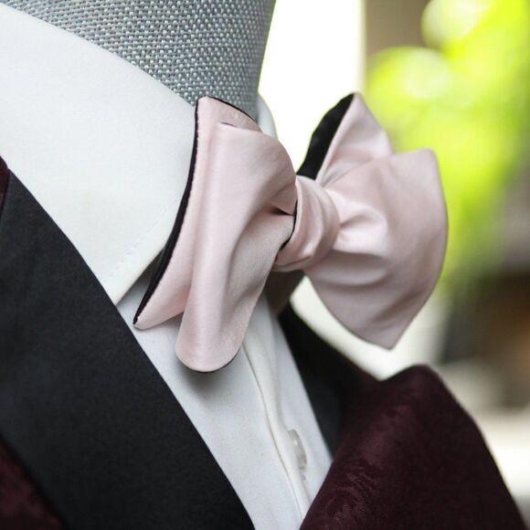 Men's bow tie Silk Pink Black Reversible Self - tied Bow tie Gift Box - Picture 8 of 13